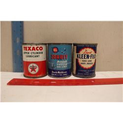 1/2 Pint Tins (3)(Texaco, Whiz Zorbit,& Kleen-Flo)