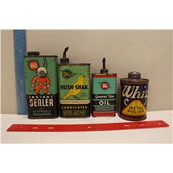 Lot Of Whiz Tins (4) (Instant Sealer, General Use, Metal Polish, Hush-Shak) Most Full