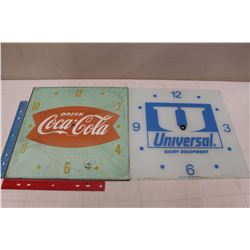 Advertising Clock Faces (2)(Coco-Cola& Universal Dairy Equipment)