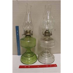 Coal-Oil Lamps (2) w/Glass Chimneys (2)