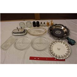 Lot Of Vintage Dishware (Silver Plated Anniv Splate, Blue Mountain Pottery Bear, Glass Butter Tray, 