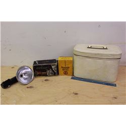 Vintage Makeup Suitcase w/Kodak Brownie Cameras(2)& Flash