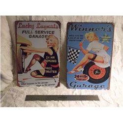 2 Metal Garage Signs