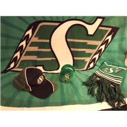 Sask Roughriders Blanket, Cap, Scarf&Ear Muffs