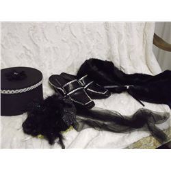 Fascinator Hat, Hat Box, Stole& Shoes