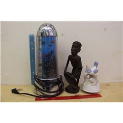 Ocean Motion Lamp(Working)w/Wooden Statue&Musical Bird