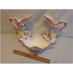 Vase And 2 Pitchers Set (Ceramic)(Ornate)