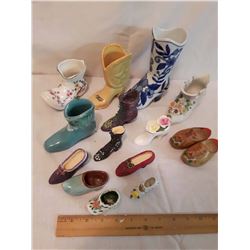 Lot of Ceramic& Wooden Shoes