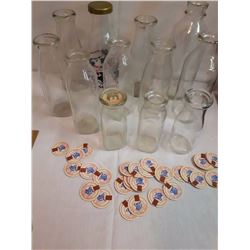 Lot of Vintage Cream& Milk Bottles w/Some Bottle Tops