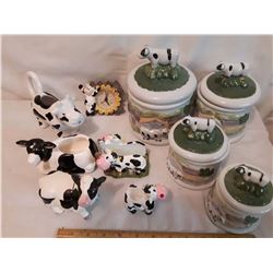 Sheep Canister Set& Ceramic Cow Ornaments