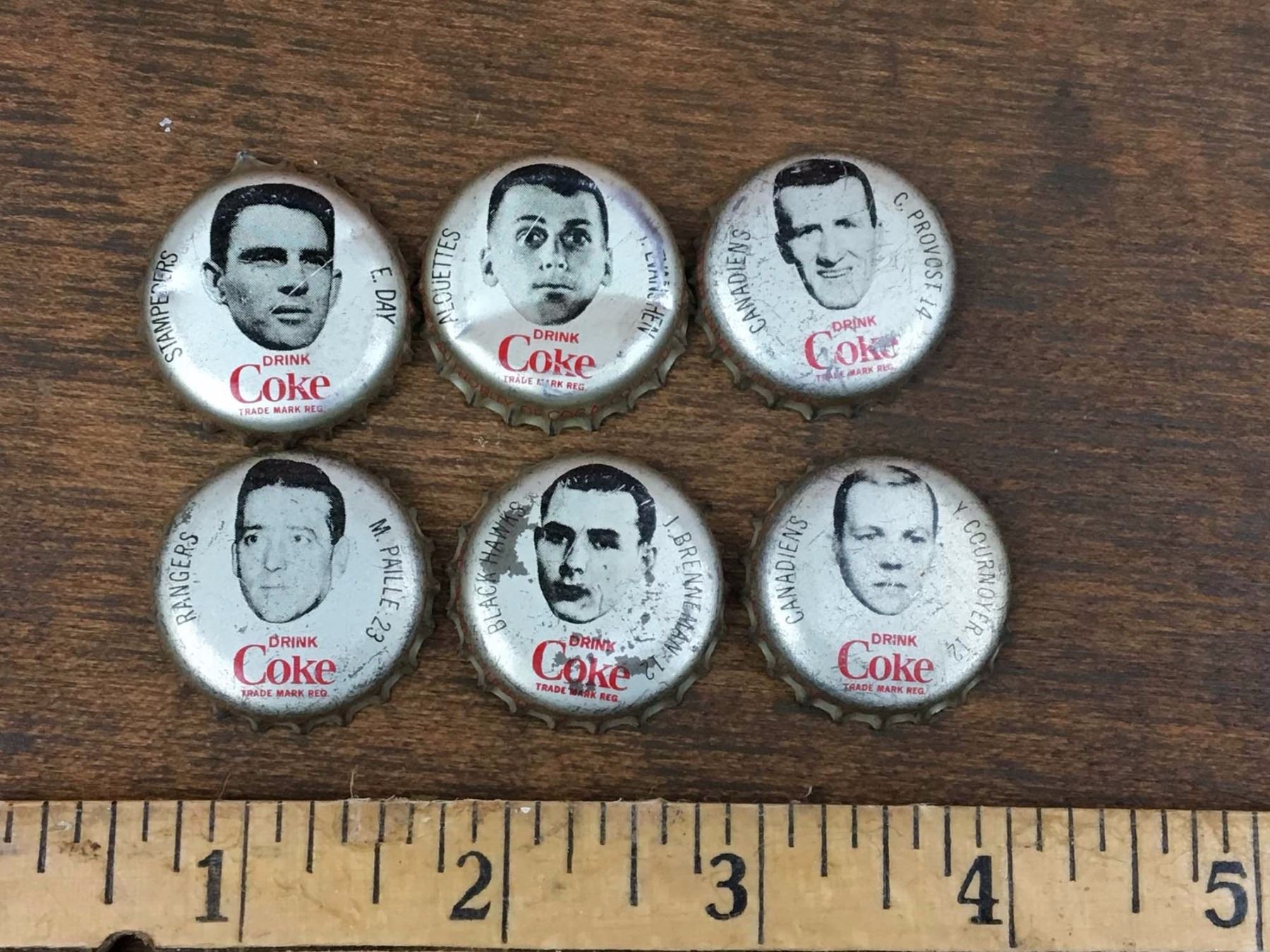 NHL Coca Cola 1964/65 Cork Lined Bottle Caps (6)