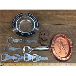 Lot Of Advertising Astray, Advertising Bottle Openers, And Related