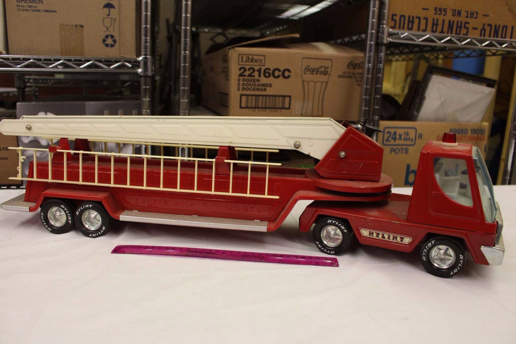Vintage Nylint Toy Fire Truck& A ERTL Car Carrier Trailer Toy Truck