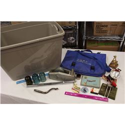 Tub w/Contents(Insulators, Players Bag&Tin, Etc)
