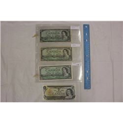 Vintage Canada $1 Bills(4) & $2 Bills (3)