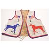 Image 5 : Beautiful beaded tanned leather Rodeo vest in  red, white and blue beads displaying horses  and Amer
