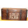 Image 2 : Classic old forged steel banded wood  traveling trunk painted on front “LULU PARR”  and  “MILLER BRO