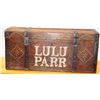 Image 3 : Classic old forged steel banded wood  traveling trunk painted on front “LULU PARR”  and  “MILLER BRO