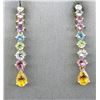 Image 1 : Colorful ladies multi colored stone and  diamond drop earrings in 10 karat yellow gold  custom made 