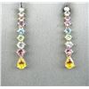 Image 2 : Colorful ladies multi colored stone and  diamond drop earrings in 10 karat yellow gold  custom made 