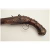Image 3 : Mid-Eastern flintlock trade pistol, .70  caliber, 14” barrel, wood stock, brass tacked  and decorate