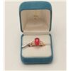 Image 3 : One 18k rose gold ladies ring set with a  Burmese ruby cabochon weighing approx 5 ct   and 2 side di