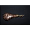 Image 1 : Fancy old embossed brass shotgun flask,  approximately 11” overall in very good  condition.       Es