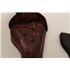 Image 12 : Two leather flap holsters for Luger  semi-automatic pistols, one black, one brown.        Est.:  $20