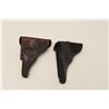 Image 8 : Two leather flap holsters for Luger  semi-automatic pistols, one black, one brown.        Est.:  $20