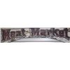 Image 2 : Large painted wooden sign approximately 21”  in height and 75” in length; aged white paint  backgrou