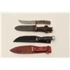 Image 1 : Lot of knives including 1. Military ground  and sharpened blade; black scabbard; WW II  era; 2. Schr