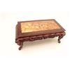 Image 1 : Small “tea ceremony” size carved wood and  marble table. Measures 8” in height by 19”.  Some crackin
