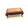 Image 2 : Small “tea ceremony” size carved wood and  marble table. Measures 8” in height by 19”.  Some crackin