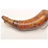 Image 1 : American 18th Century carved powder horn,  approximately 10” overall with wood base plug  showing a 