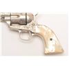 Engraved Colt SAA revolver, .45 caliber,  4.75” barrel, old re-nickel finish, two-piece  pearl grips