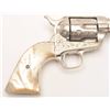 Image 5 : Engraved Colt SAA revolver, .45 caliber,  4.75” barrel, old re-nickel finish, two-piece  pearl grips