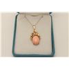Image 2 : One beautiful salmon coral set in a 14k  yellow gold floral design pendant.  EST.$500-600