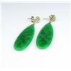 Image 2 : Very nice pair of intense green Jadeite/Jade  earrings averaging almost two inches in  length in 14 