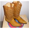 Image 1 : Pair of Men's Exotic Cowboy Boots, tan  anteater lower with a darker tan stitched  upper. Justin siz