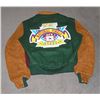 Image 1 : 35th Anniversary NFR Jacket, Patchwork wool  front in navy, green and burgundy with snap  closure. B