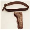 Image 5 : Mexican pitiado decorated leather holster and  leather cartridge belt, ca. early 1900’s,  with initi