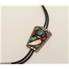 Image 1 : Bolo Tie in Sterling Silver mounted with  Turquoise and Coral. Signed and American  Native made Pre 