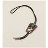 Image 5 : Bolo Tie in Sterling Silver mounted with  Turquoise and Coral. Signed and American  Native made Pre 