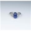 Image 4 : High quality ring featuring a fine cabochon  Natural blue sapphire weighing 2.97 carats  set with 58