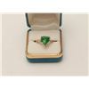 Image 4 : One exceptional trilliant cut Green garnet  ring set in 14k yellow gold with 2 baguette  diamonds. E