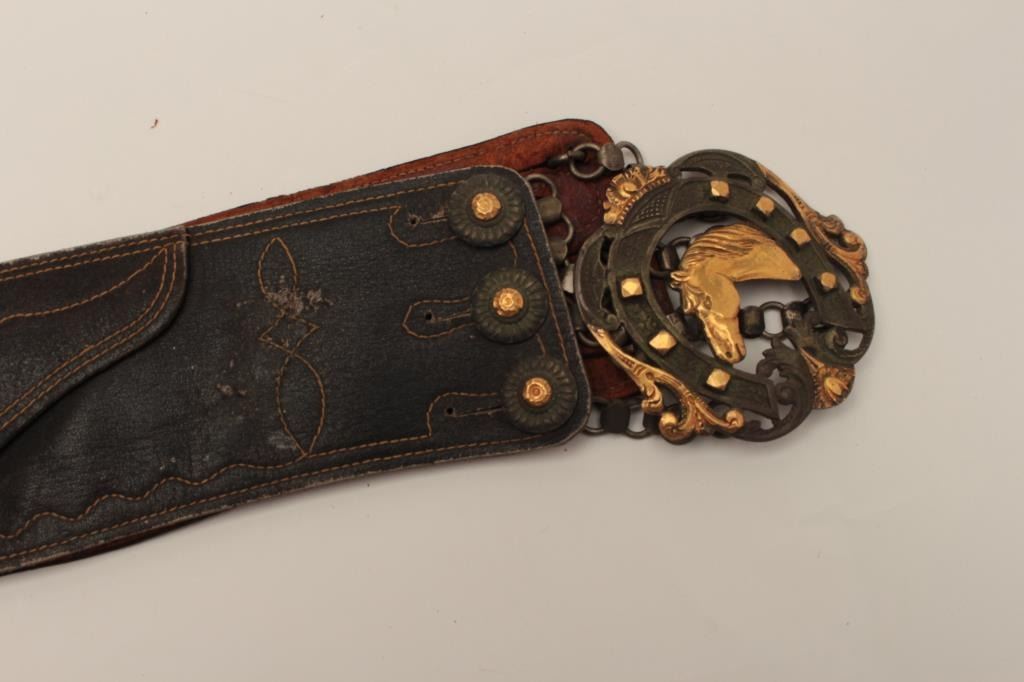 Mexican dress belt buckle with fancy gold and silver buckle. Circa 19001915. Very impressive. Es
