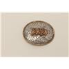 Image 3 : Vintage sterling marked western style belt  buckle with 3 stallions at the center. Hand  engraved an