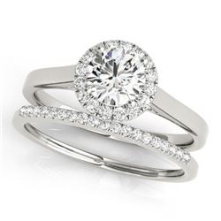 1.16 CTW Certified VS/SI Diamond 2Pc Wedding Set Solitaire Halo 14K White Gold - REF-214W2H - 30987