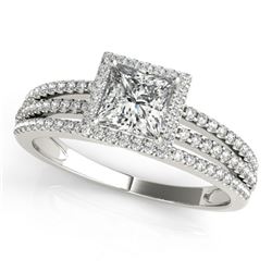 0.95 CTW Certified VS/SI Princess Diamond Solitaire Halo Ring 18K White Gold - REF-138K5R - 27177