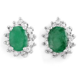 3.85 CTW Emerald & Diamond Earrings 14K White Gold - REF-65W3H - 13731